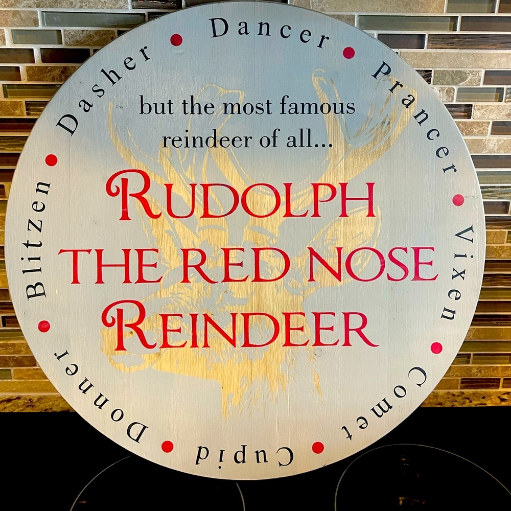 Handmade Rudolph the Red Nose Reindeer wooden sign